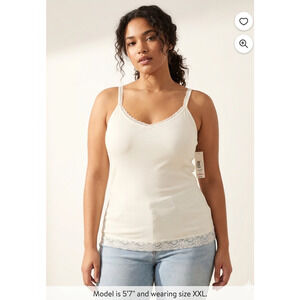 No Boundaries White Ribbed Lace Trim Cami Tank Top XXL Jrs NWT
